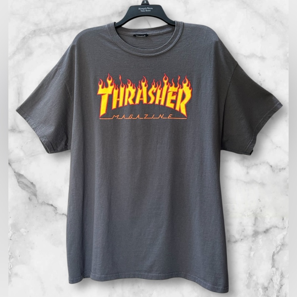 Thrasher Vintage 90s Y2K Flames Fire Print Skateboard Tee Shirt Size XL - Picture 2 of 7